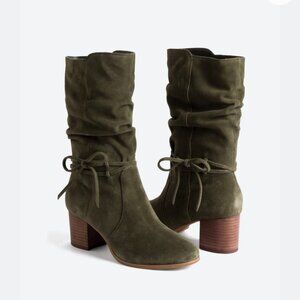 Violet & Red Janine Tall Shaft Suede Boot, Olive Green, Size 8.5